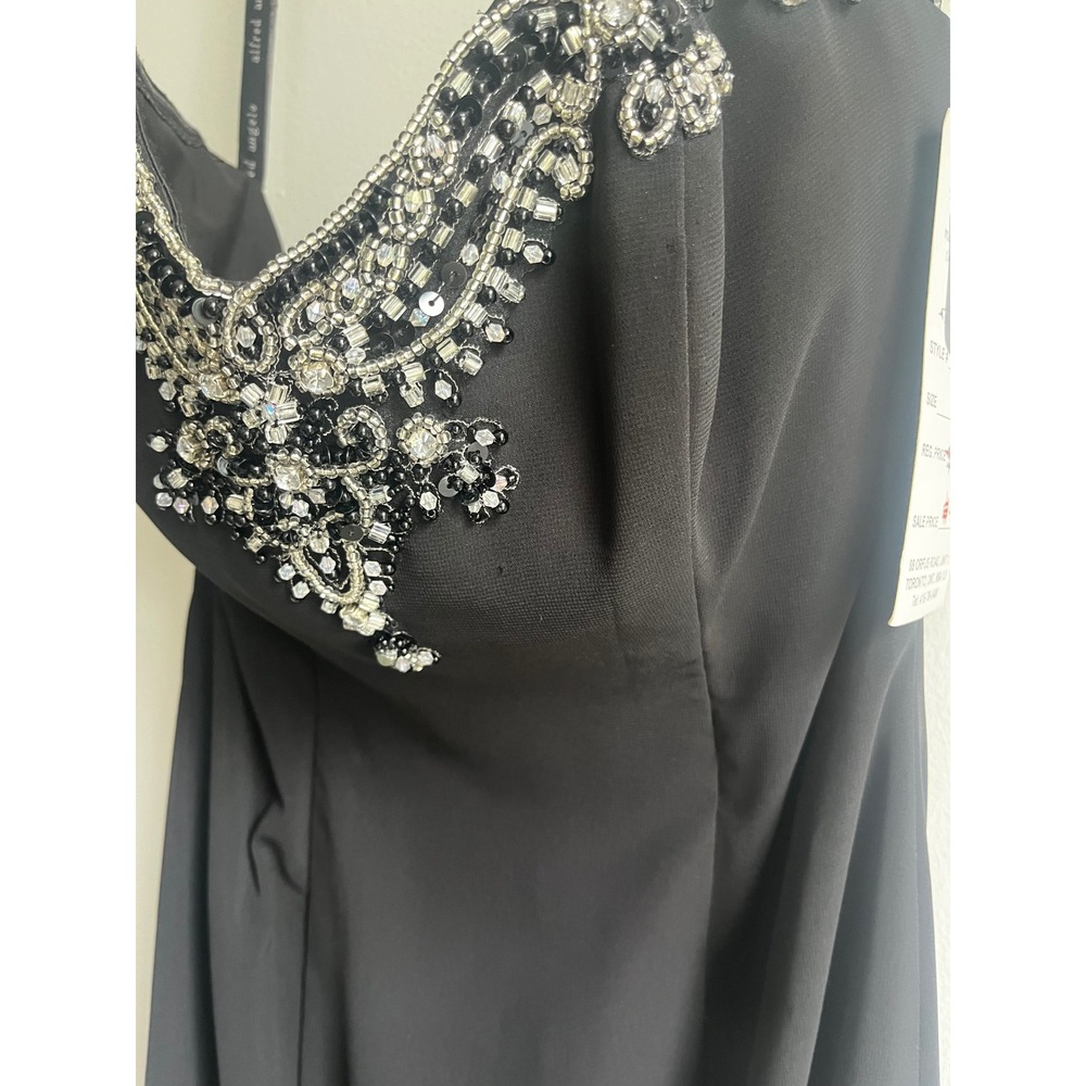 Alfred Angelo Sapphire Black Chiffon Beaded Ruffle Mermaid Evening Gown Size 4 - Picture 6 of 16